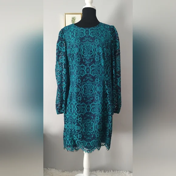 Lilly Pulitzer Women dress size 16 Lace  Color Valencia Teal Zipper Long Sleeve - Picture 5 of 15